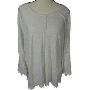 Style & Co Women's Large Tunic Blouse Boho Peasant Lace Edges Ivory